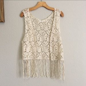 fringe and lace vest by lush (outer wear)